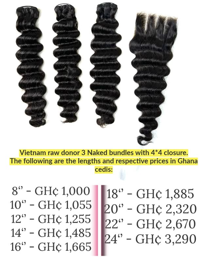 Vietnam raw donor 3 Naked bundles with 4*4 closure