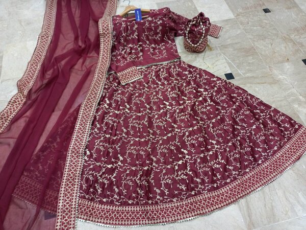 Fancy embroidery shamoz silk langah 4 pcs