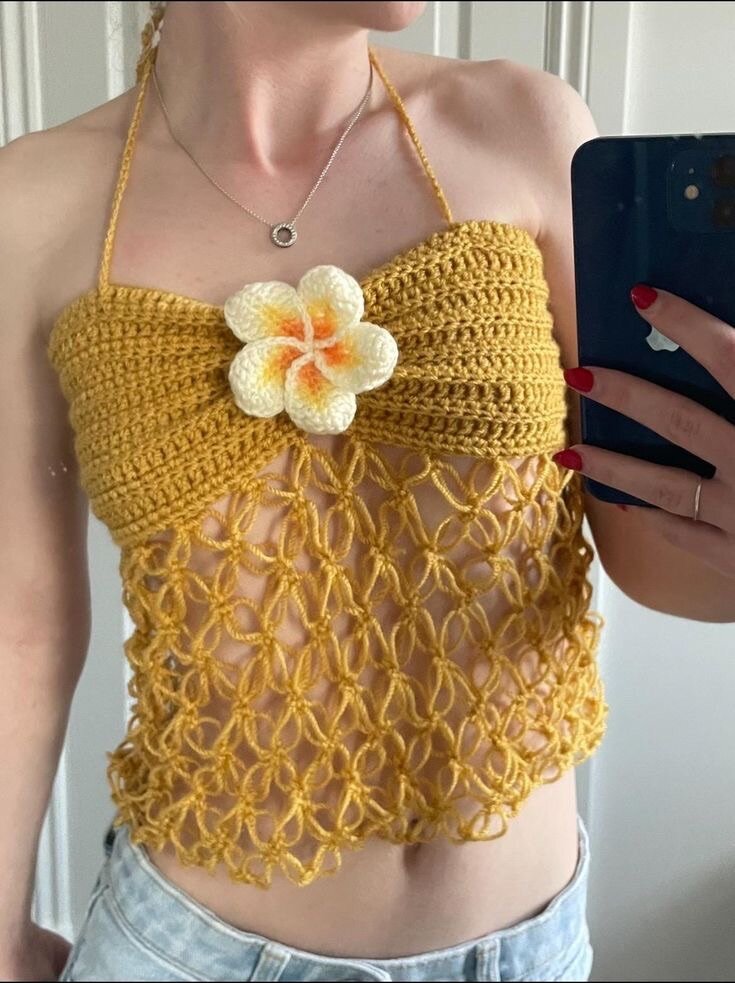 Top crochet été avec fleur
