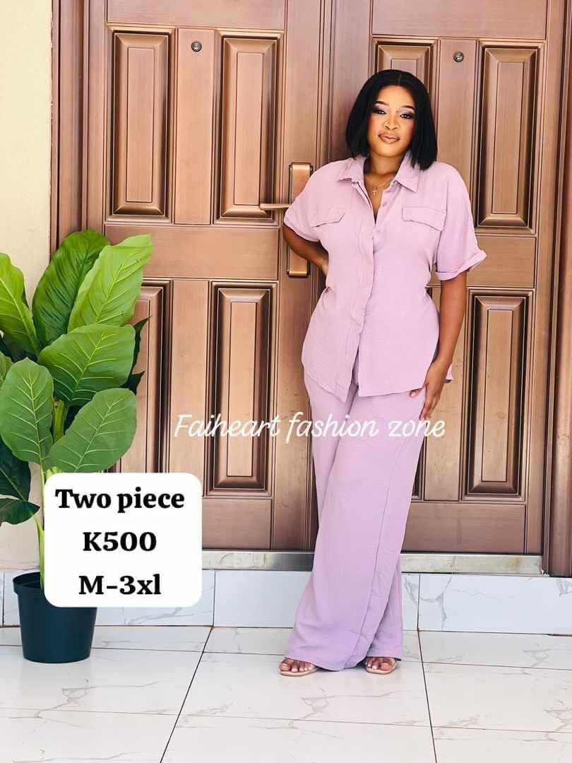 Women's set of lilac short-sleeved shirt and trousers M-3xl