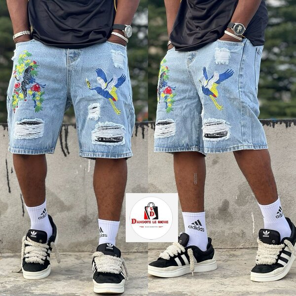 Shorts en denim brodés colorés