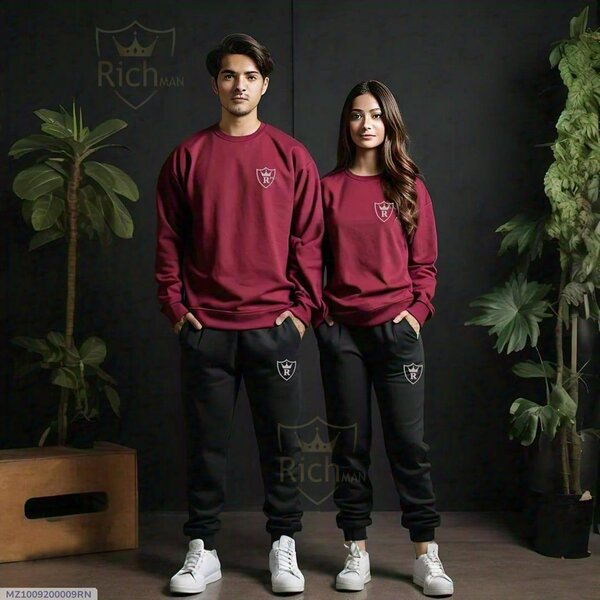 2 Pcs Unisex Fleece Plain Trac