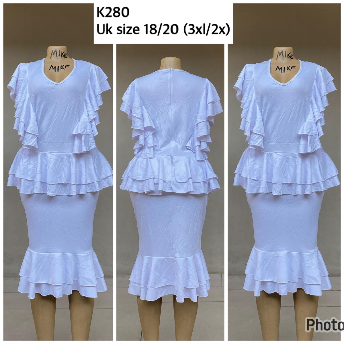 white dress with flounces without sleeves