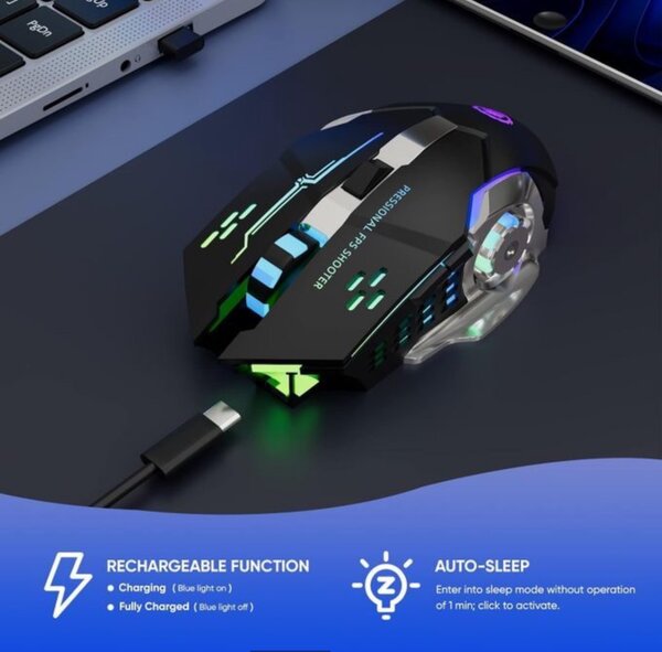 Souris gamer RGB sans fil 2.4G Rechargeable 5.2 silencieuse