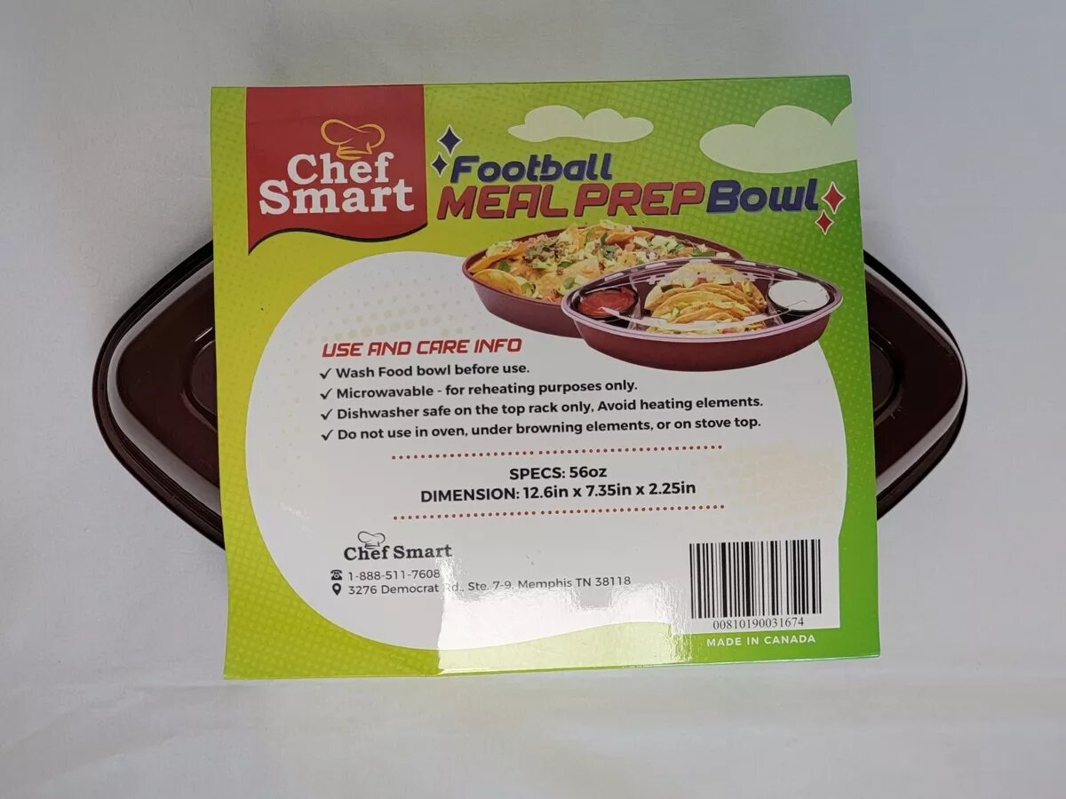 Chef Smart All Purpose Football Shape Meal Prep Bowls Food C