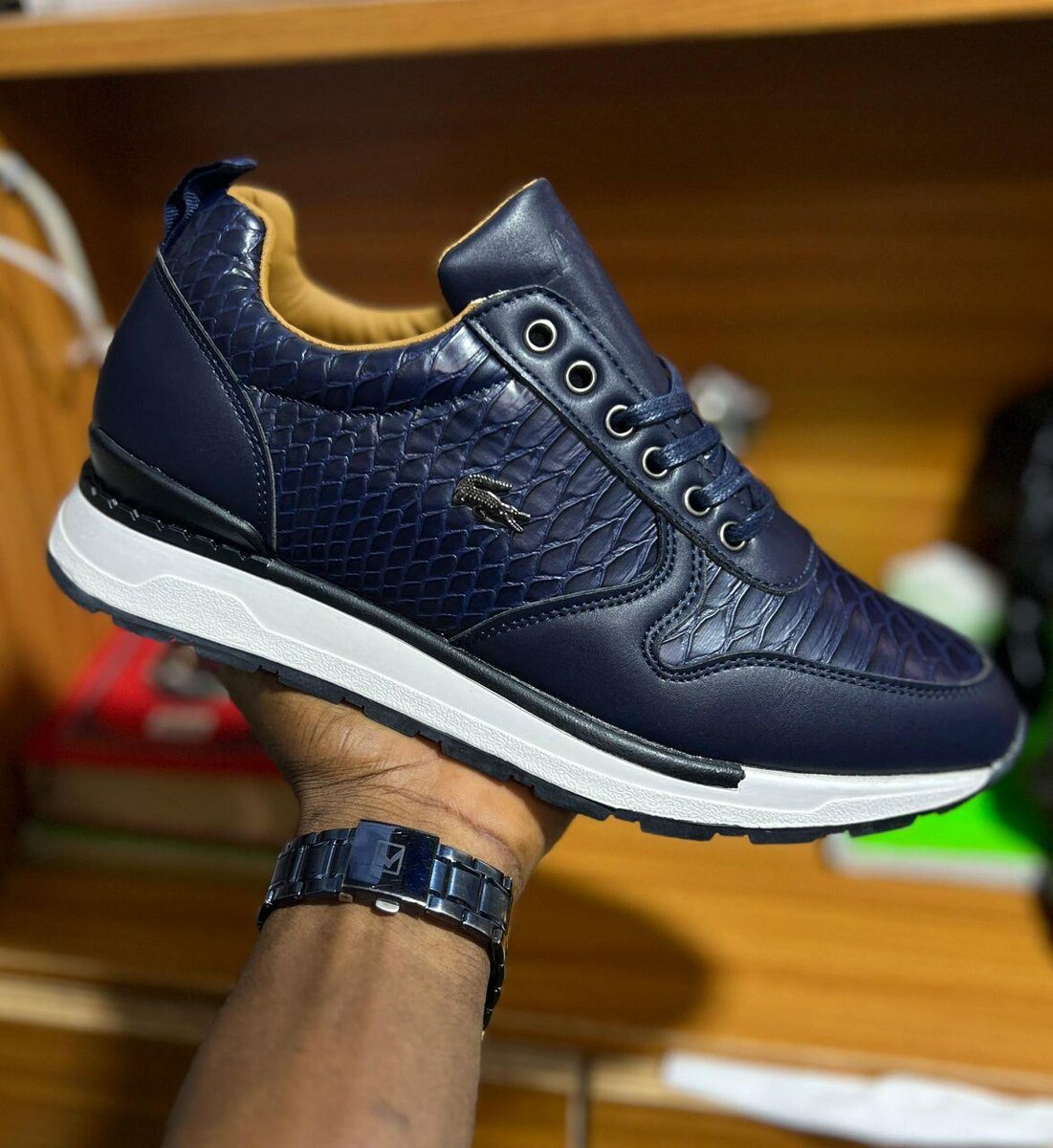 Sneakers en cuir texturé homme