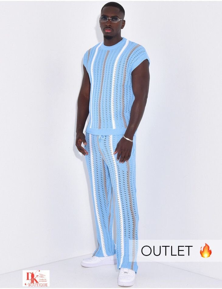 Ensemble tricoté rayé homme