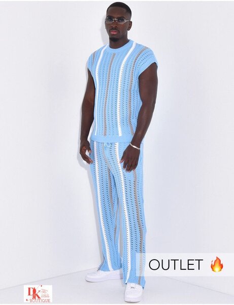 Ensemble tricoté rayé homme