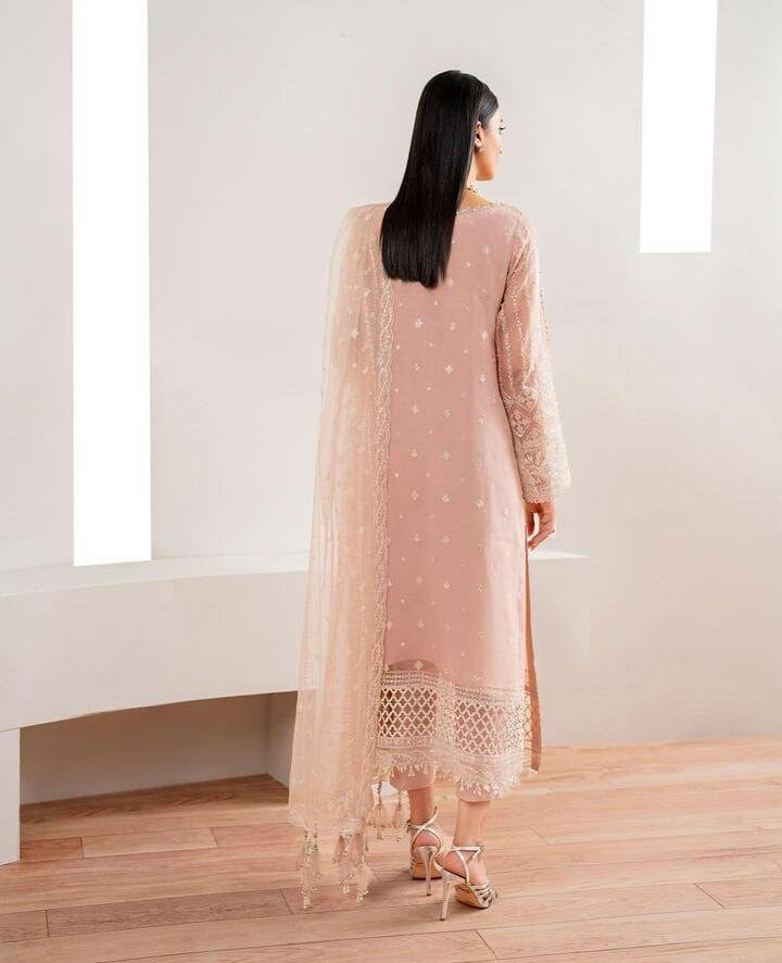 Chiffon heavy embroidery unsatich 3 pc Dc free