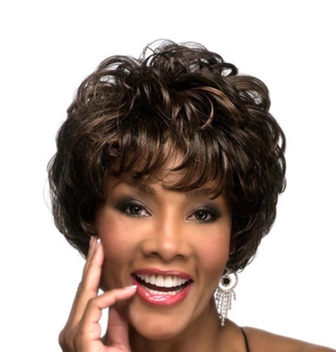 Ladies Oblique Bangs Fluffy Pick Color Wig