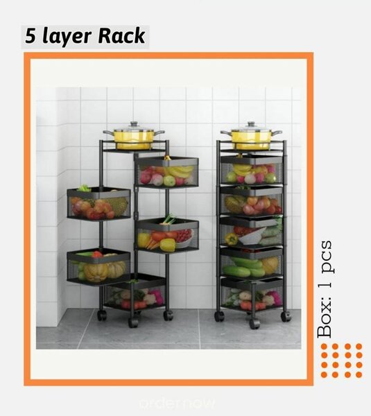 Multifunctional 5 Layer Kitchen Rotating  Storage Rack