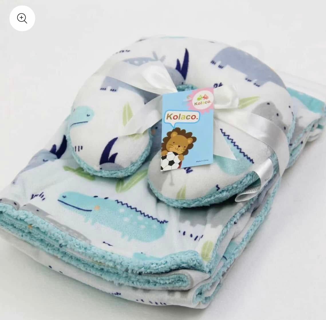 Cozy Polyester Fleece Neck Pillow and Plush Velvet Baby Blanket