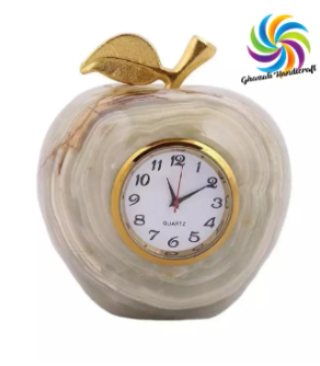 Real Natural Marble Onyx Desktop Apple Shape Clock.