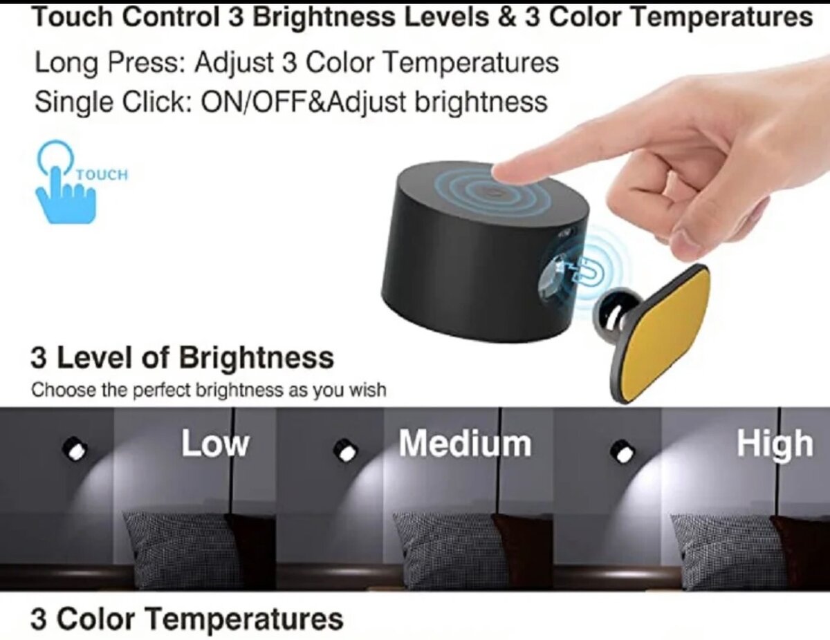 Rechargeable magnetic Sensitive touch wall light