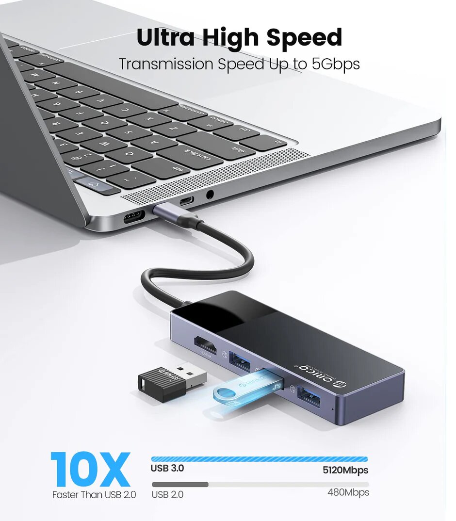Hub USB C, répartiteur USB ORICO 8 en 1, adaptateur multipor