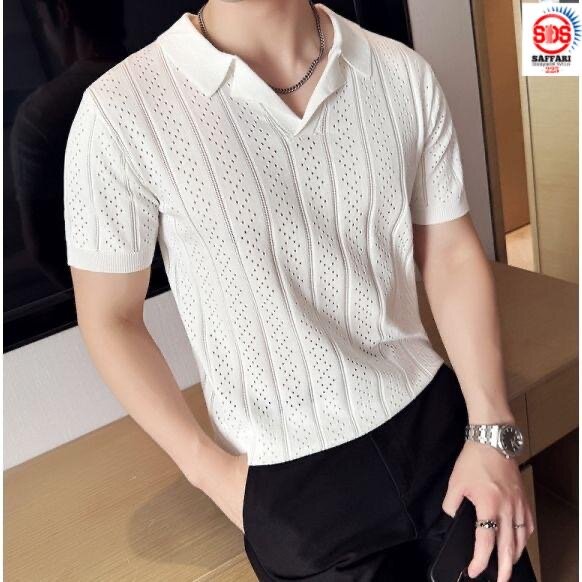 Polo en maille ajourée homme