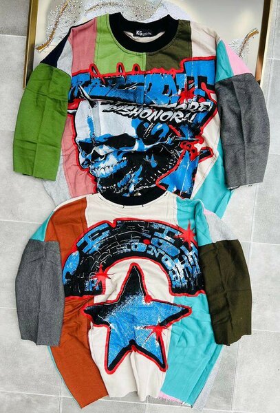 T-shirt graphique patchwork unisexe