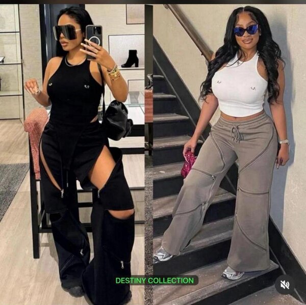 Pantalons Découpés Taille Haute