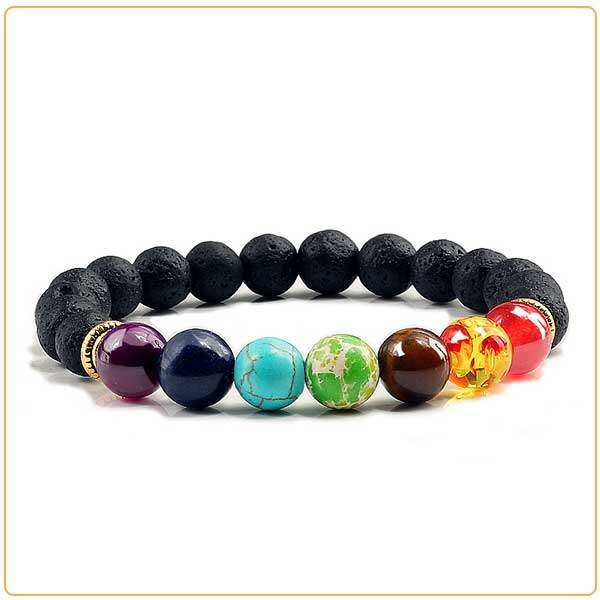 Bracelets 7 chakras dominé par la pierre de lave