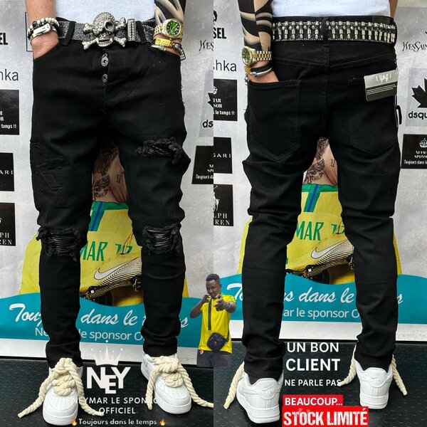 Jean slim noir déchiré homme