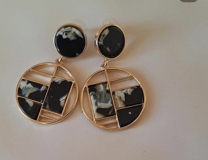 Gold Plated Black Earrings