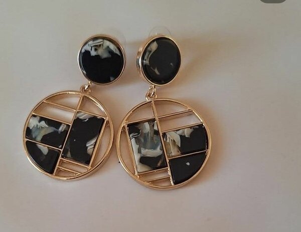 Gold Plated Black Earrings