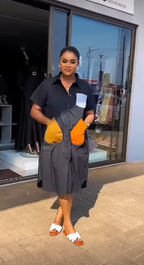 Women's black Dress with colored Pockets