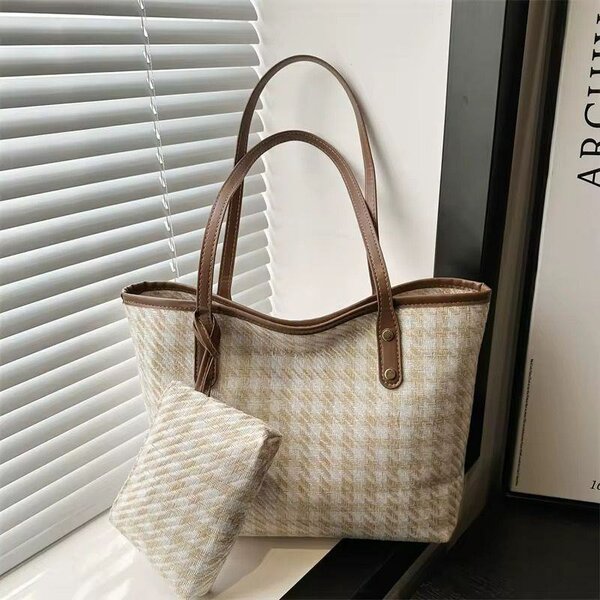 Sac cabas en tissu pied-de-poule