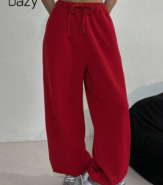 Pantalon large rouge en coton