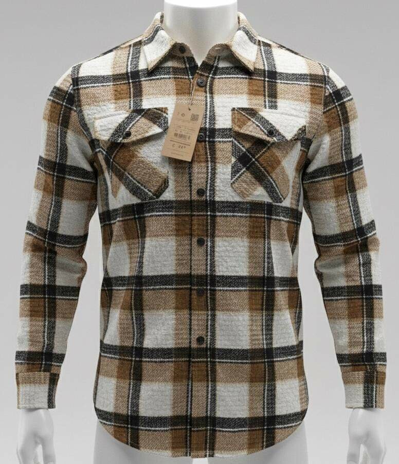 Chemise à carreaux marron homme