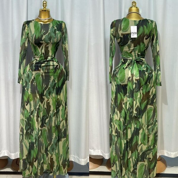 Robe longue à motifs verts