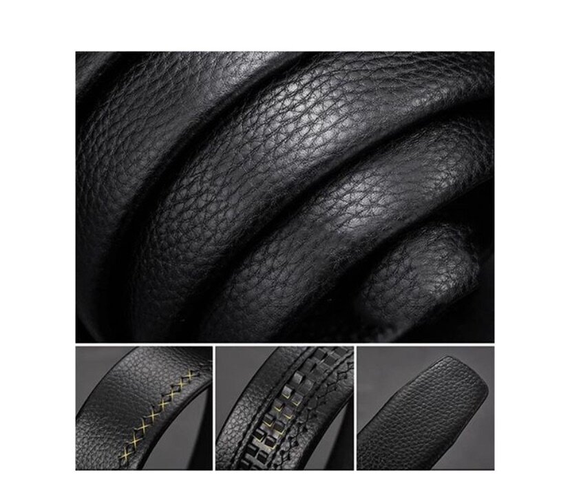 Men's Business Casual Belt Silver Double Pole Pattern - Blac