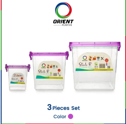 Orient Plastic - Stack-R Storage Boxes 3Pcs Set 6.5 ltr 3 ltr 1 ltr | Durable & Versatile Multi-Purpose Storage Containers | Transparent Stackable BPA-Free Storage Solution for Home & Office
