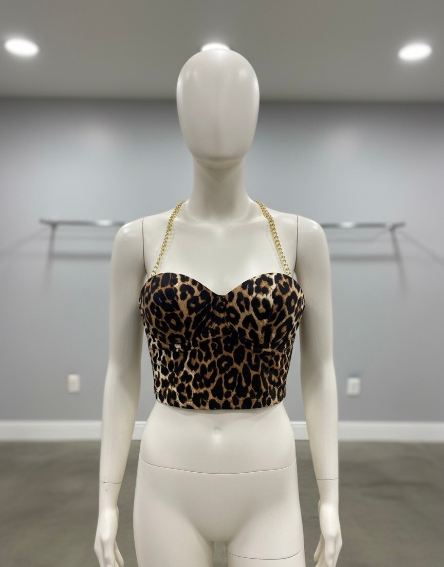 Top léopard avec bretelles chaînes