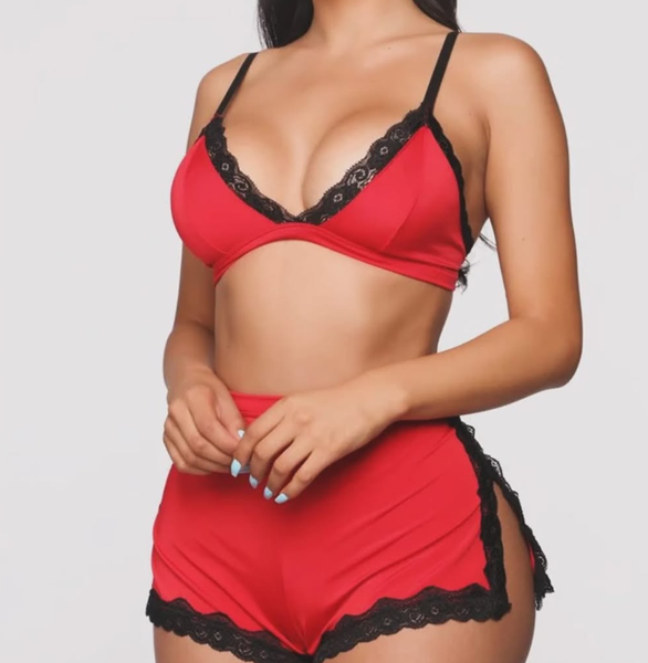 bra and shorts red