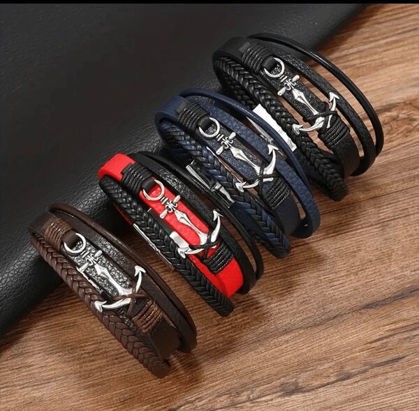 Bracelet en cuir ancre nautique