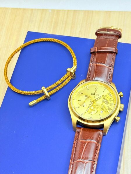 Montre en cuir brun chic