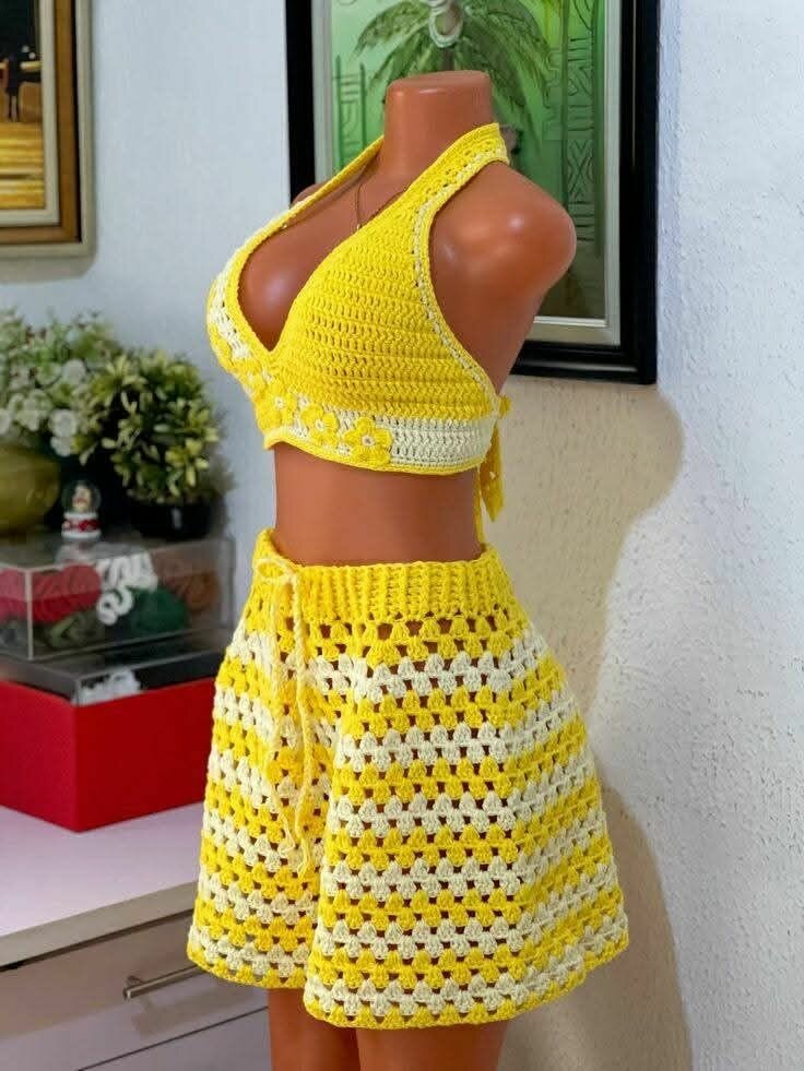 Robe crochet bikini jaune