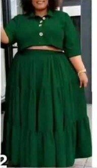 Long Sleeve Blouse and Pleated Skirt Suit, Emerald