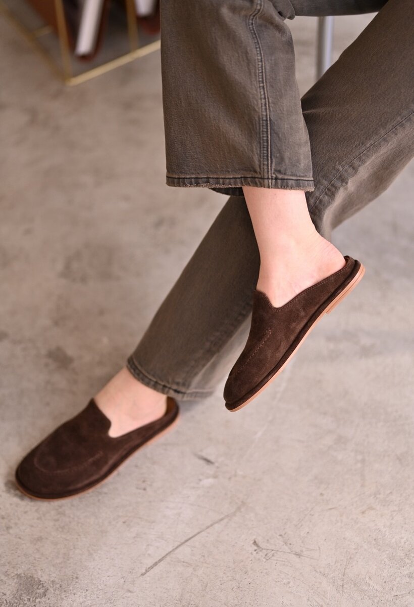 Мюли из натуральной замши и кожи