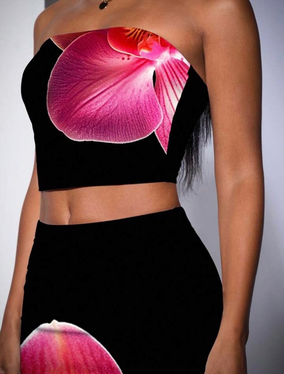 Ensemble Jupe Top Fleuri Élegant