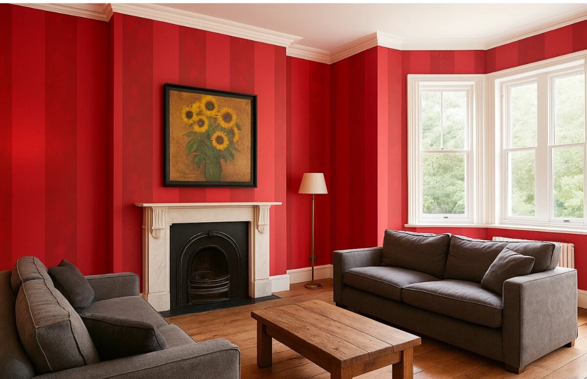 Papier peint rayé rouge élégant