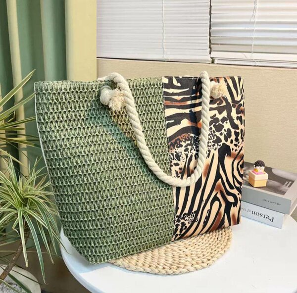 Grand sac en osier et tissu
