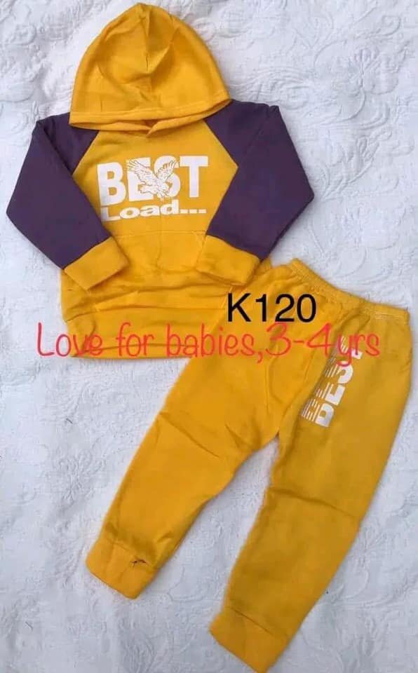 Sports suit yellow-purple with print, 3-4 years