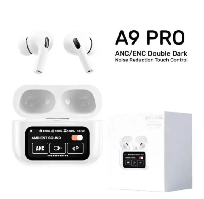 A9 Pro Touch Screen Airpods Pro - ANC/ENC Wireless Bluetooth Earbuds, LCD Display, Super Bass And Pop-Up Feature.