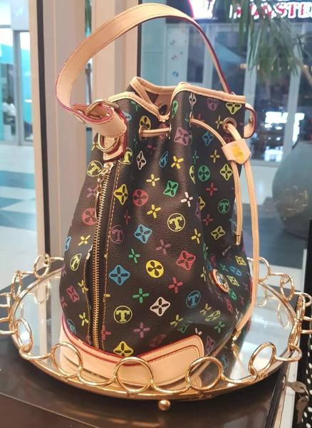 multicolored drawstring bag