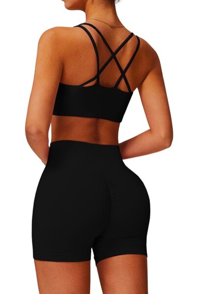 Women Workout Sets 2 Piece Cross Back Sports Bras Matching H