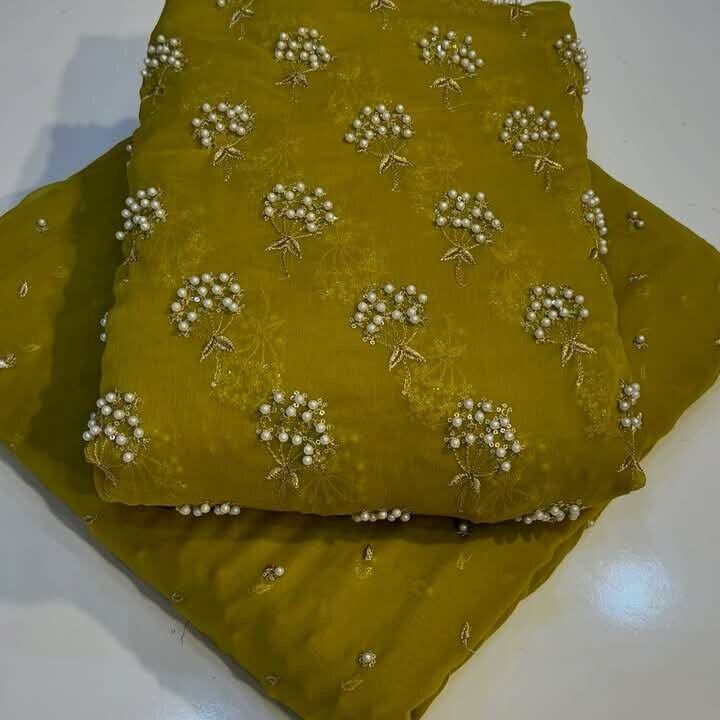 New balloon beats chiffion fabric pearl work + embroidery