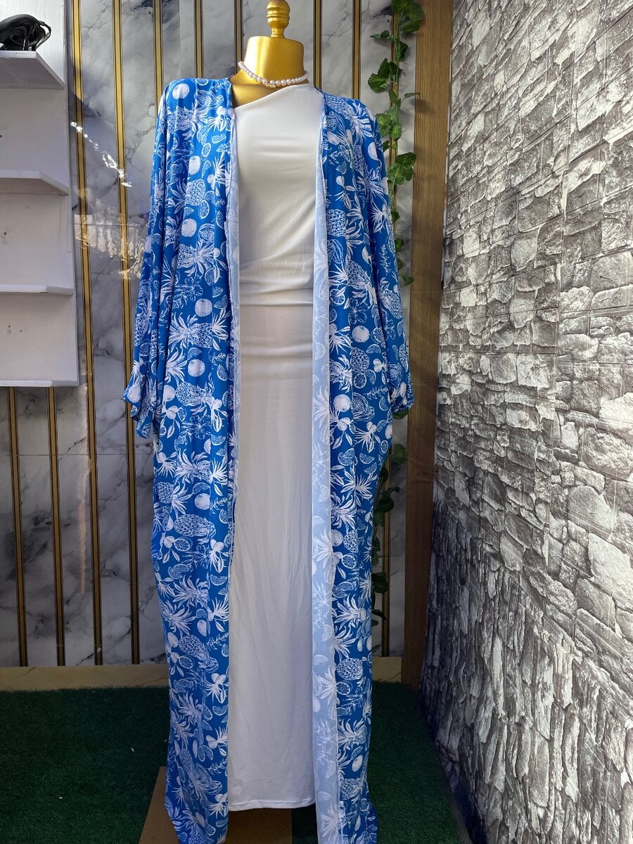 Robe Longue Élégante Bleu & Blanc