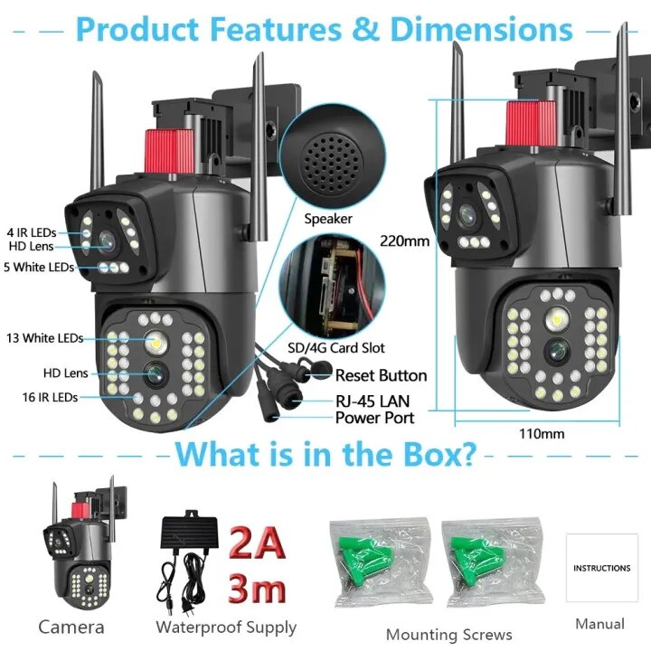 Dual lenses ptz outdoor waterproof camera